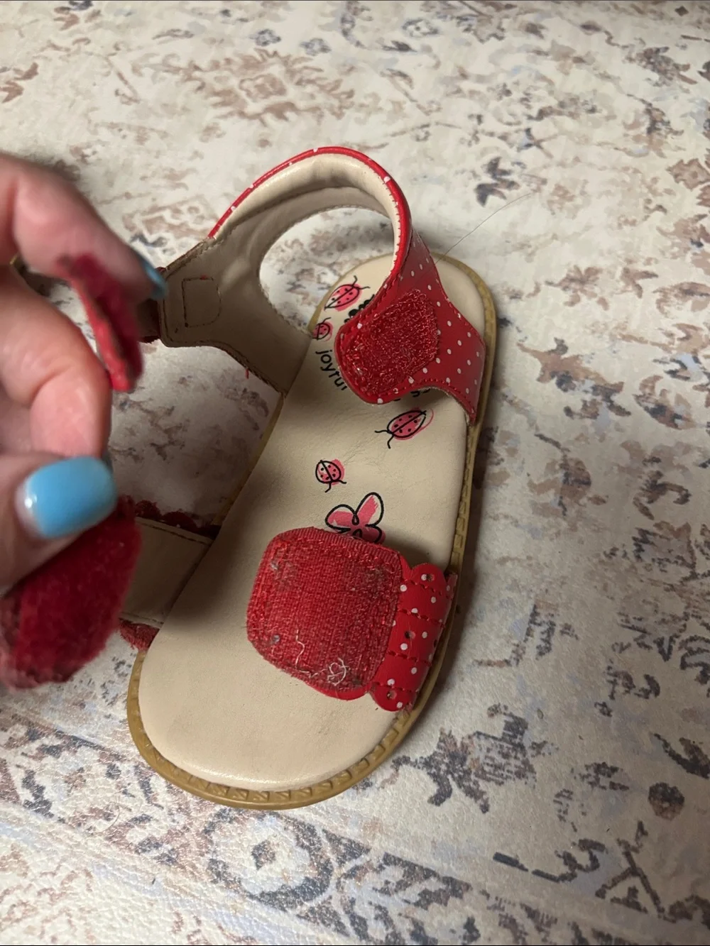 Livie & Luca Posey Red Polka Dot Sandals Shoes Ladybug Velcro Straps Sz 10